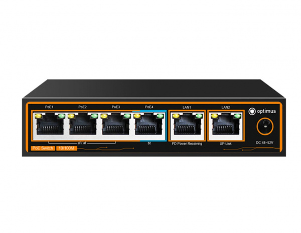 Коммутатор Optimus U1EE-4F1b/2F с питанием от HiPoE до 60Вт Фото Коммутатор Optimus U1EE-4F1b/2F с питанием от HiPoE до 60Вт Фото