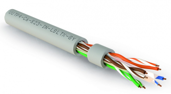 Кабель витая пара Hyperline Cat6 U/UTP, UUTP4-C6-S23-IN-LSLTX-GY-305, (305 м) неэкранированная Фото Кабель витая пара Hyperline Cat6 U/UTP, UUTP4-C6-S23-IN-LSLTX-GY-305, (305 м) неэкранированная Фото