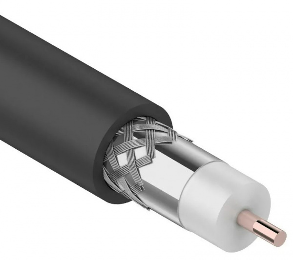 Кабель коаксиальный магистральный REXANT RG-11U, 75 Ом, CCS/Al/Al, 83%, бухта 305 м, черный OUTDOOR Фото