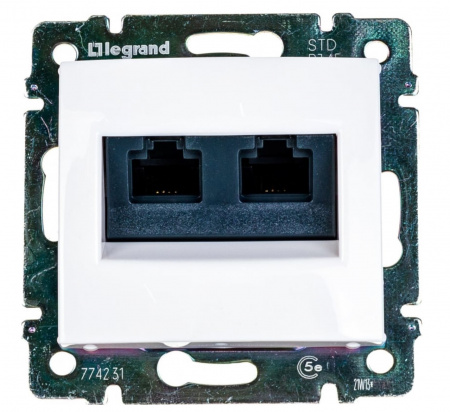 Розетка 2×RJ45 Кат.5e UTP Valena (белая) на захватах Фото