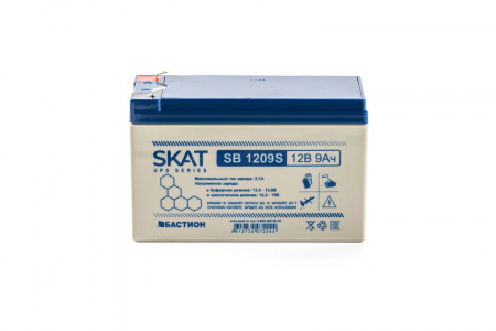 SKAT SB 1209S АКБ свинцово-кислотная тип AGM 12V 9Ач Iзар. 2,6 А, ножевые клеммы Фото
