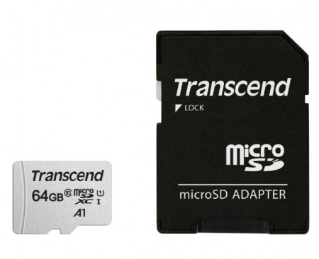 Карта памяти 64GB MicroSD UHS-I U1 Transcend 300S 100МБ/с Class 10 + SD адаптер Фото