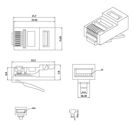 Hyperline PLUG-8P8C-U-C5-100 Разъем RJ-45(8P8C) под витую пару, категория 5e Фото