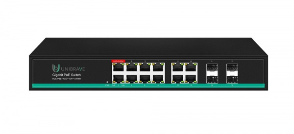 UB-SW-8G4G4SFP-150 Pro Гигабитный неуправляемый коммутатор Unibrave с поддержкой PoE на 8 портов, 4Uplink, 4SFP-портами (150 Вт) Фото UB-SW-8G4G4SFP-150 Pro Гигабитный неуправляемый коммутатор Unibrave с поддержкой PoE на 8 портов, 4Uplink, 4SFP-портами (150 Вт) Фото