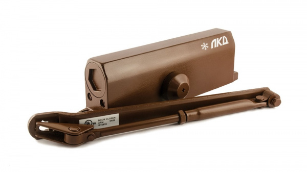 Доводчик дверной ЛКД-ДК-60-110, с задержкой закрывания, до 110 кг, EN3-5, коричневый, гидравлический, морозостойкий Доводчик дверной ЛКД-ДК-60-110, с задержкой закрывания, до 110 кг, EN3-5, коричневый, гидравлический, морозостойкий