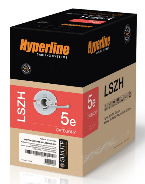 Кабель витая пара Hyperline Cat5e SF/UTP, SFUTP4-C5E-P26-IN-LSZH-GY-305, (305 м) экранированная Фото Кабель витая пара Hyperline Cat5e SF/UTP, SFUTP4-C5E-P26-IN-LSZH-GY-305, (305 м) экранированная Фото
