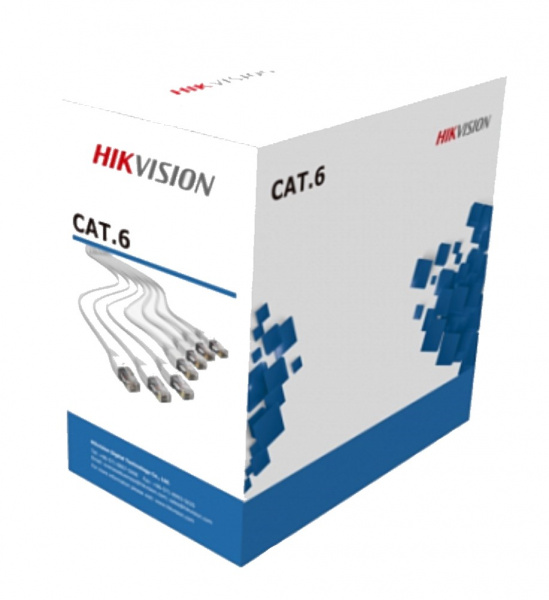 Кабель Hikvision UTP DS-1LN6-UE-W, CAT6, 24AWG, бухта 305м для внутренней прокладки Фото