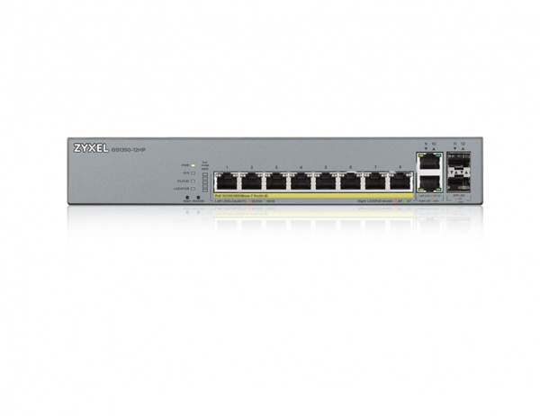 L2 коммутатор PoE+ для IP-видеокамер Zyxel GS1350-12HP, 10xGE (8xPoE+), 2xSFP, бюджет PoE 130 Вт, да Фото